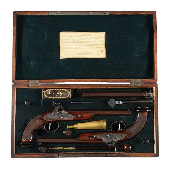 (A) EXQUISITE DELUXE CASED SET OF FRANZ ULRICH PERCUSSION PISTOLS WITH BOTH RIFLED AND SMOOTHBORE BARRELS, CASED WITH NUMEROUS ACCESSORIES.