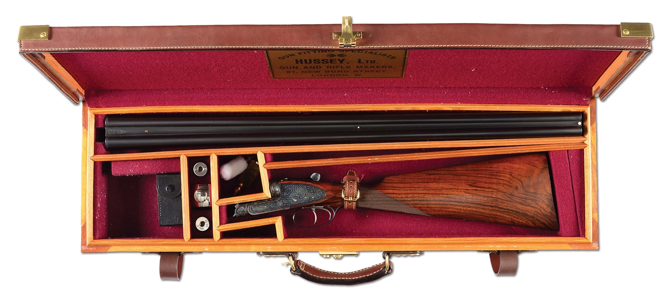 (M) BEST QUALITY "IMPERIAL" HUSSEY LTD. 12 BORE SHOTGUN WITH CASE.
