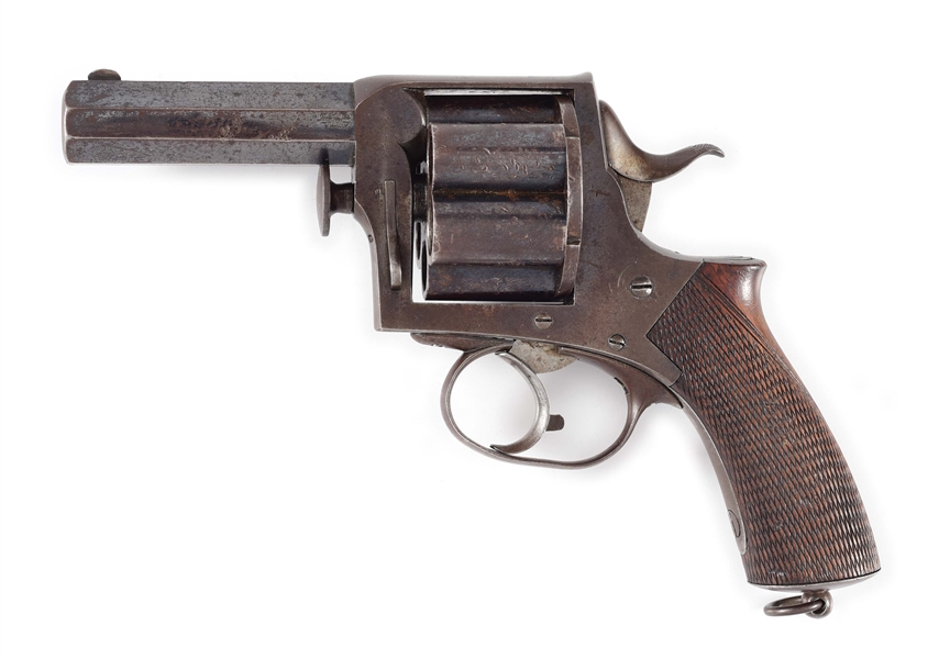 (A) AN UNMARKED, LIKELY WEBLEY MANUFACTURED, .577 CALIBER "MANSTOPPER" DOUBLE ACTION REVOLVER.