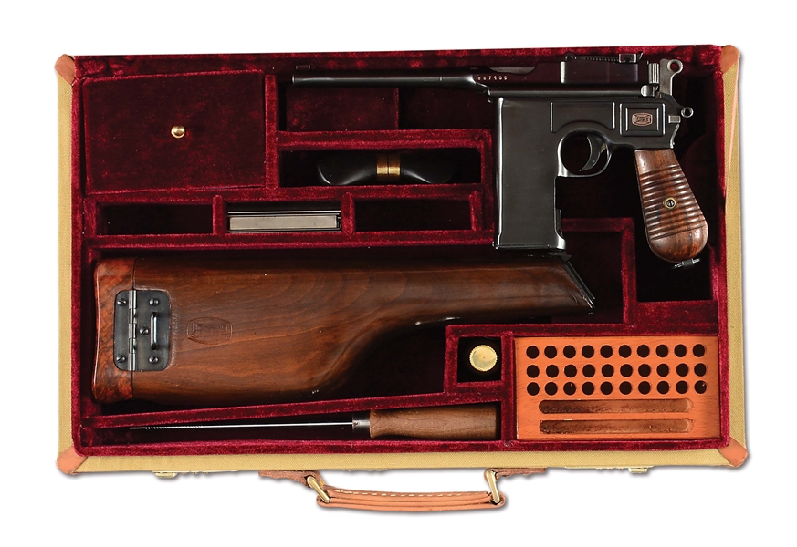 (N) FANTASTIC FULL AUTO BROOMHANDLE MAUSER MACHINE GUN PISTOL WITH 20 SHOT FIXED MAGAZINE (CURIO AND RELIC).