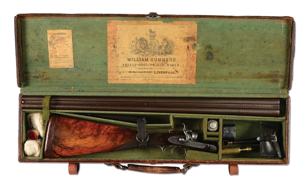 (A) WILLIAM SUMNERS SIDE BY SIDE 12 BORE BAR-IN-WOOD SHOTGUN WITH CASE & ACCESSORIES.