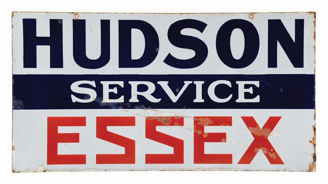 HUDSON ESSEX SERVICE DOUBLE SIDED PORCELAIN SIGN.