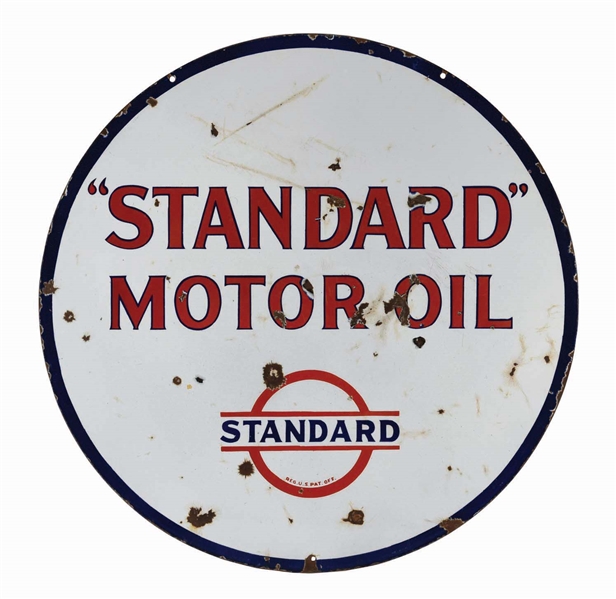 STANDARD GASOLINE & MOTOR OIL PORCELAIN SERVICE STATION SIGN.