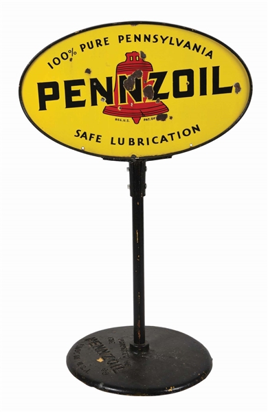 PENNZOIL MOTOR OIL PORCELAIN LOLLIPOP SIGN.