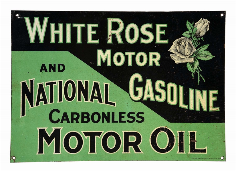 WHITE ROSE GASOLINE & NATIONAL MOTOR OIL TIN SIGN. 