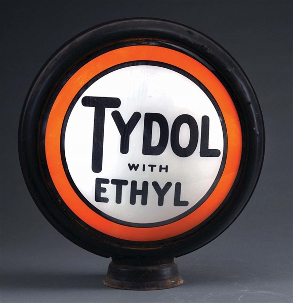 TYDOL WITH ETHYL COMPLETE 15" GLOBE ON ORIGINAL METAL BODY. 