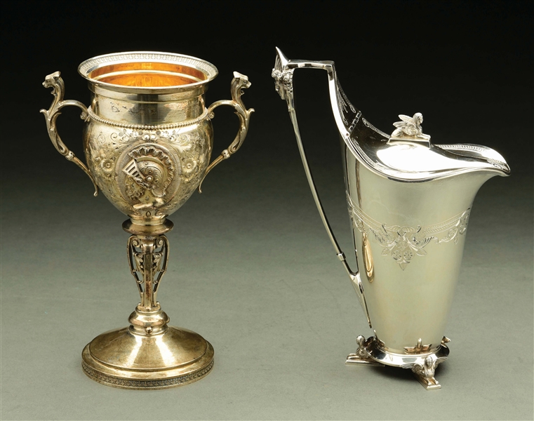 AN AMERICAN STERLING COVERED JUG AND A GOBLET.