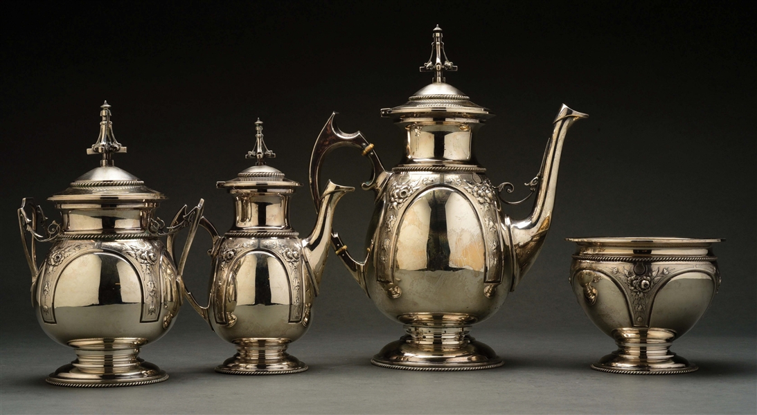 AN AMERICAN STERLING FOUR PIECE COFFEE SET.