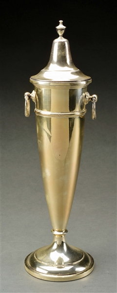AN AMERICAN STERLING TALL VASE.