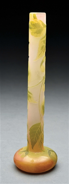 GALLE CAMEO VASE WITH GREEN LEAVES.