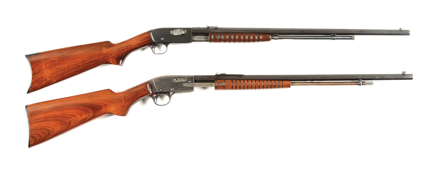 (C) LOT OF TWO: REMINGTON MODEL 12 AND SAVAGE MODEL 29 SLIDE ACTION RIFLES.