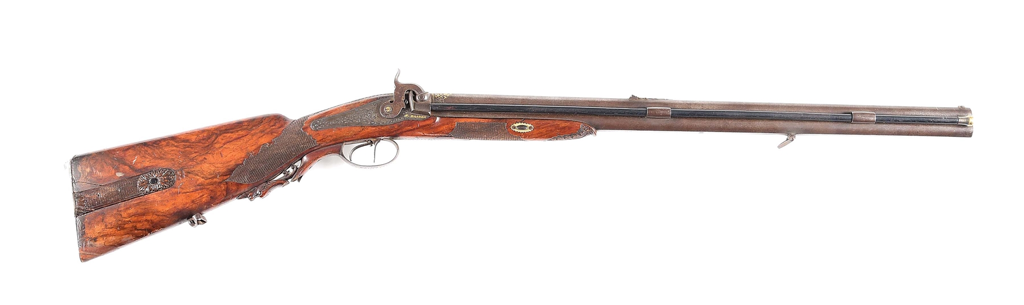 (A) AN ATTRACTIVE CARVED AND ENGRAVED PERCUSSION COMBINATION RIFLE BY FRANZ BAADER, FORMERLY OF THE BAVARIAN ROYAL GUN ROOM.