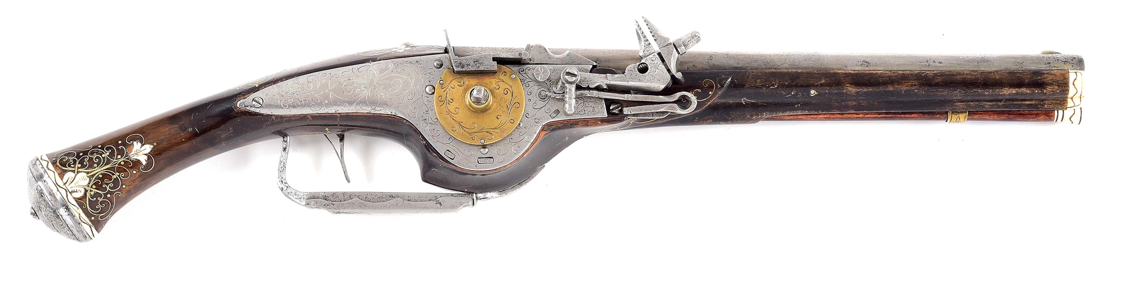 (A) A COMPOSITE GERMAN WHEELOCK PISTOL, WITH VINTAGE BARREL AND STOCK.