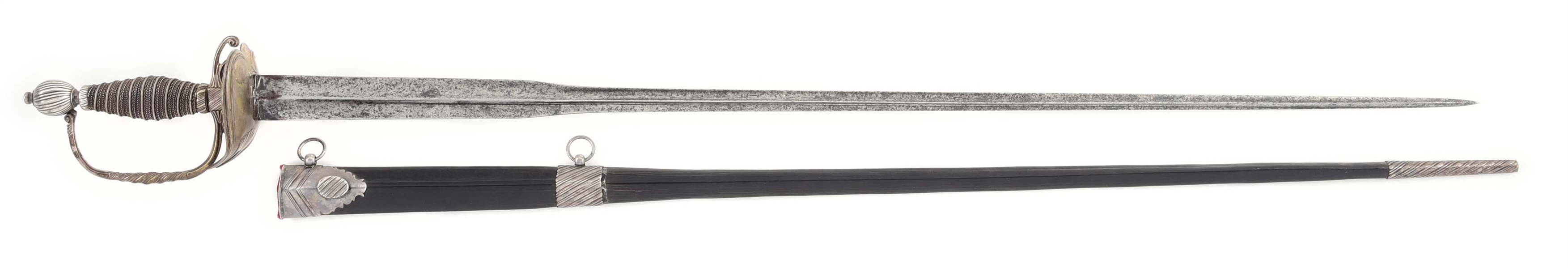 A SILVER-HILTED, MILITARY SMALLSWORD BY GEORGE FAYLE, WITH 1756 LONDON HALLMARKS.