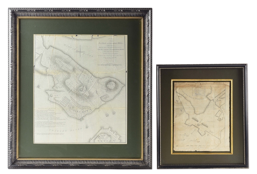 RARE 1775 SIEGE OF BOSTON MAP AND BUNKER HILL BATTLE PLAN.