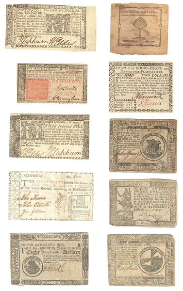 REVOLUTIONARY ERA PAPER MONEY, CONTINENTAL AND STATE (LOT OF 55)