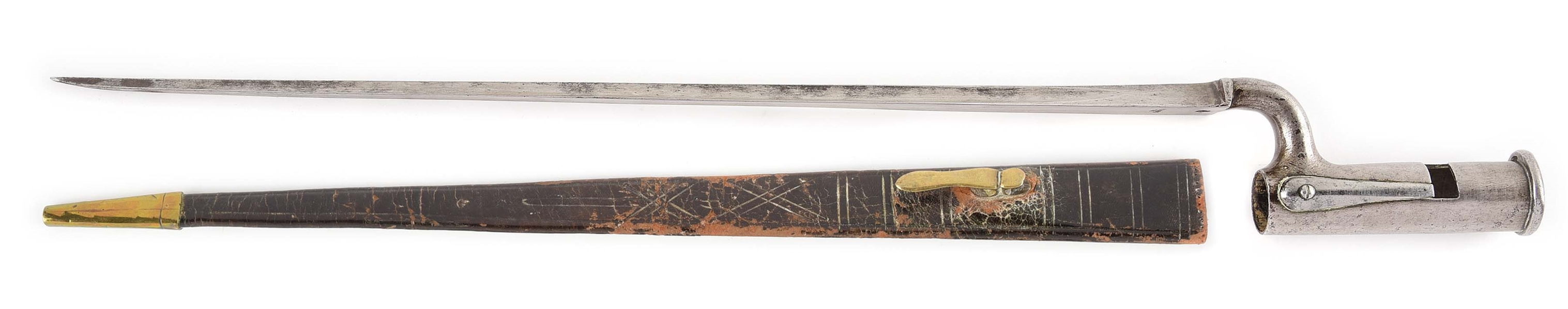 RARE LAND PATTERN BAYONET WITH SPRING CATCH AND ORIGINAL SCABBARD, C. 1768