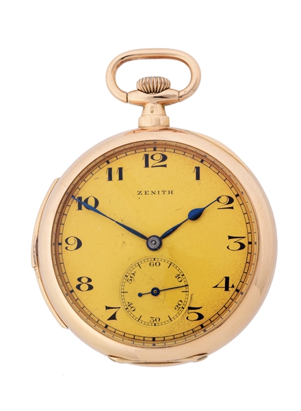 14K PINK GOLD ZENITH MINUTE REPEATING O/F POCKET WATCH, CIRCA 1910.