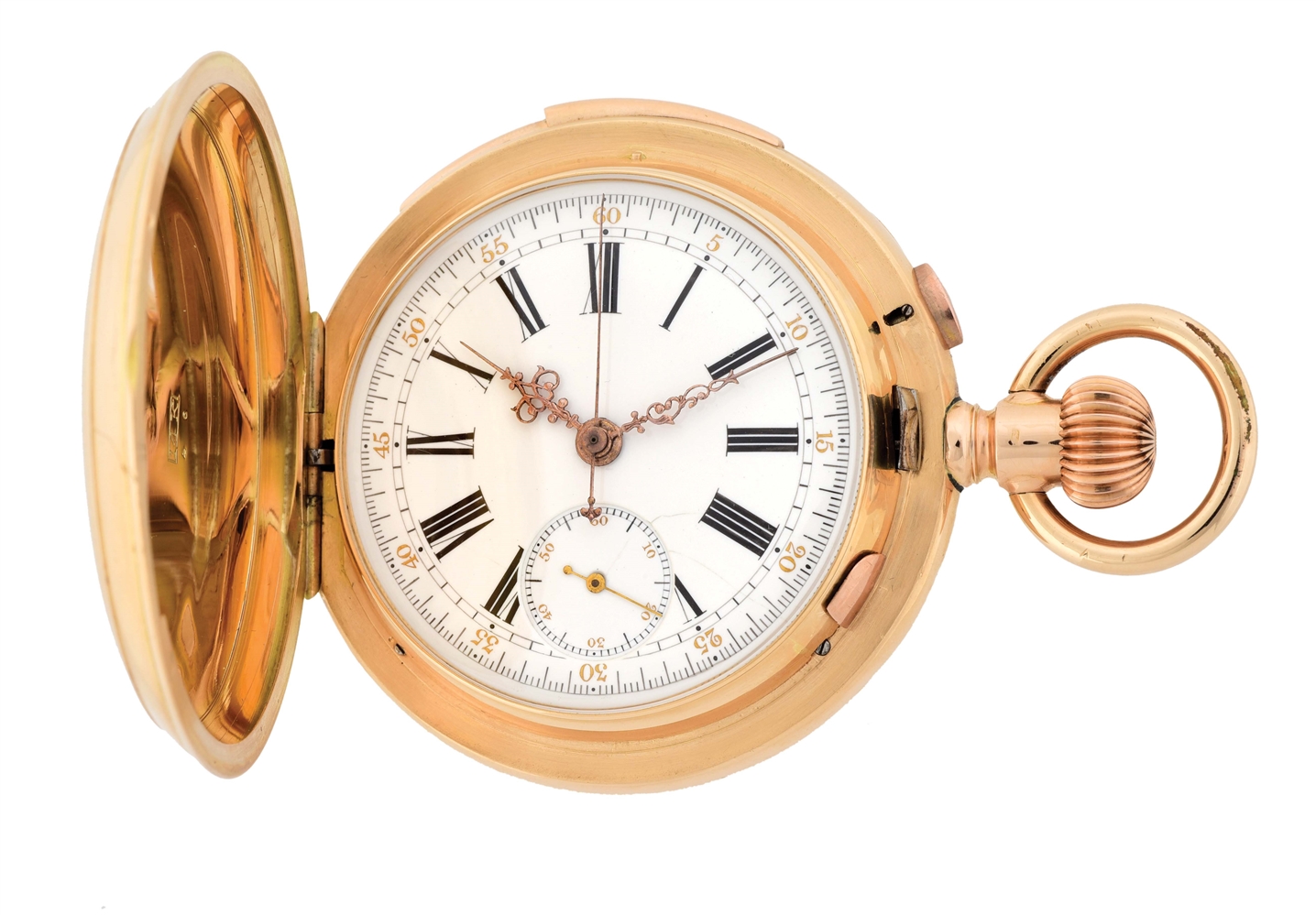 14K GOLD A. LUGRIN, NYC, MINUTE REPEATING CHRONOGRAPH H/C POCKET WATCH.
