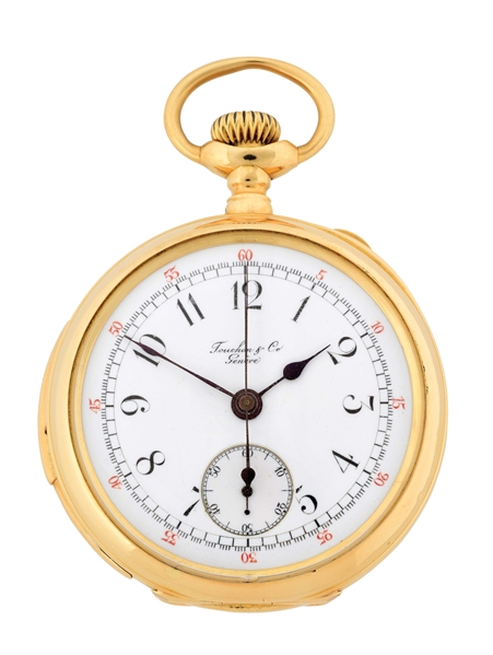 18K GOLD TOUCHON & CO MINUTE REPEATING SPLIT-SECOND RATTRAPENTE CHRONOGRAPH O/F POCKET WATCH.