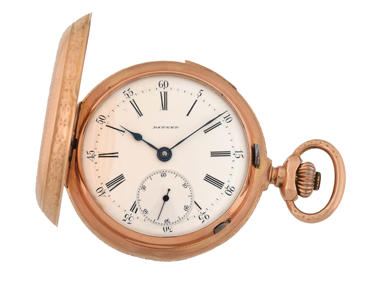 18K PINK GOLD FRENCH PATENT DOUBLE-DIAL QUARTER REPEATING TRIPLE-DATE CALENDAR DOUBLE H/C POCKET WATCH W/MOONPHASE.