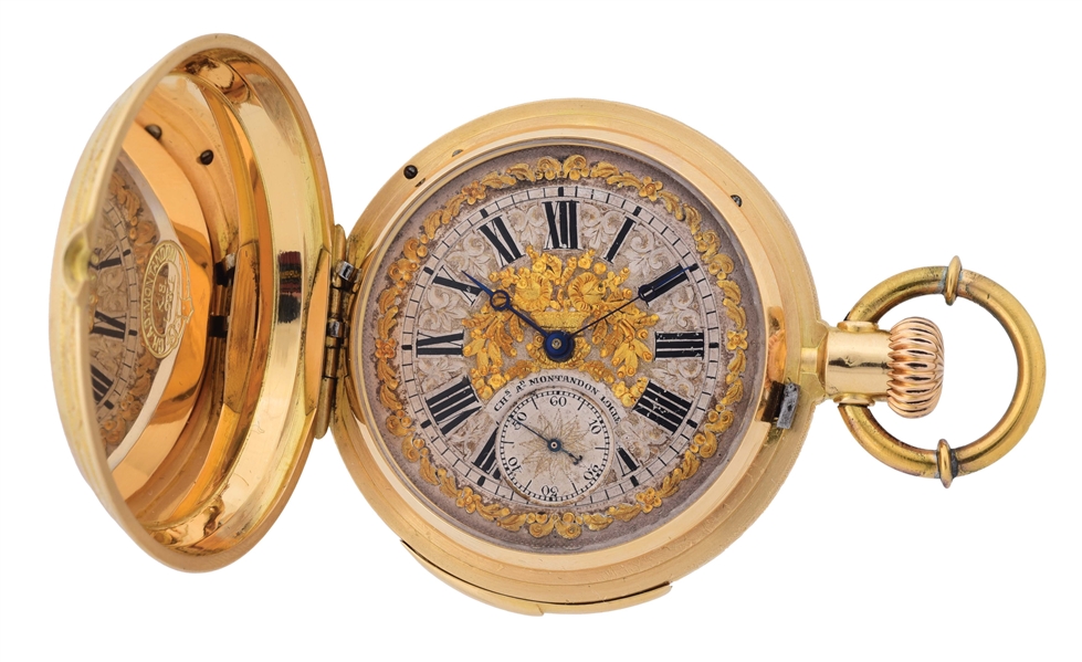 18K GOLD CHARLES MONTANDON SWISS BOW-SET MINUTE REPEATING H/C POCKET WATCH, FOR PRIVATE LABEL.