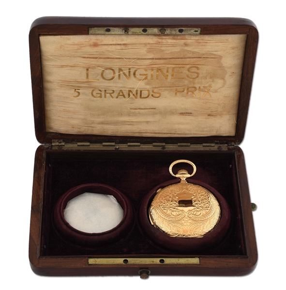 18K GOLD LONGINES SWISS MINUTE REPEATING CHRONOGRAPH H/C POCKET WATCH W/SWITCHED CASE.