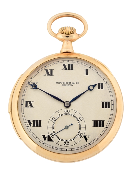 14K GOLD TOUCHON & CO WITTNAUER SWISS 23 JEWEL MINUTE REPEATING O/F POCKET WATCH.
