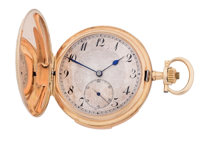 14K GOLD SWISS INVICTA MINUTE REPEATING H/C POCKET WATCH.