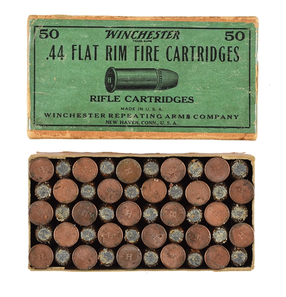 BOX OF WINCHESTER .44 FLAT RIMFIRE CARTRIDGES