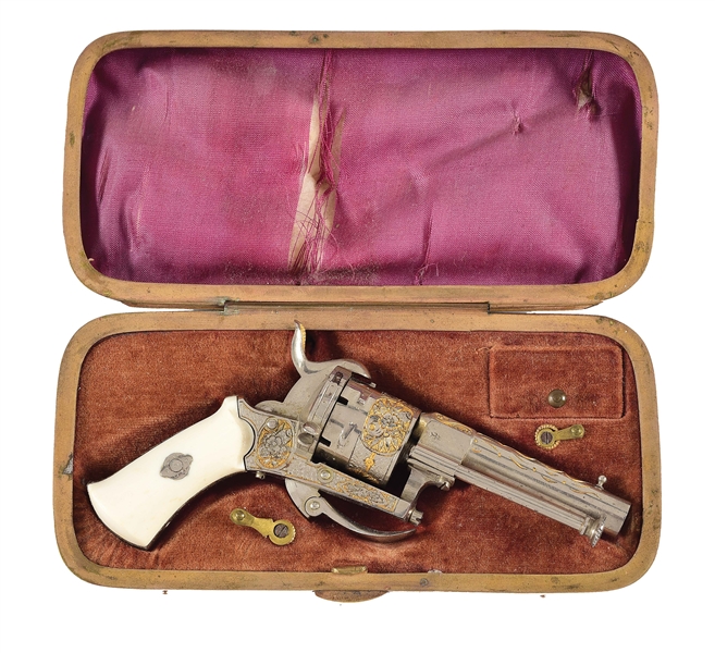 (A) LEFAUCHEUX 5MM PINFIRE POCKET REVOLVER WITH CASE.