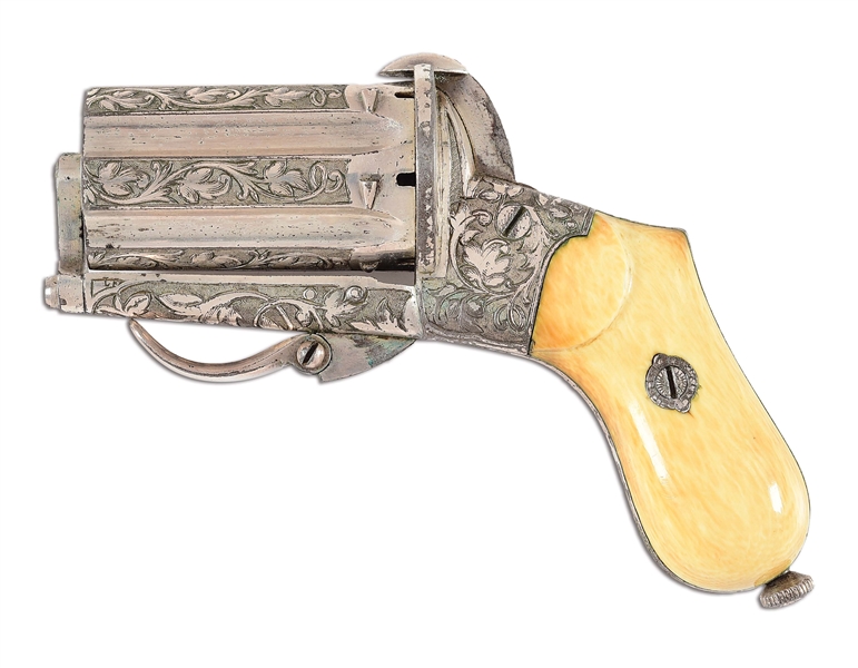(A) ELABORATE LEFAUCHEUX PINFIRE REVOLVER WITH CASE.