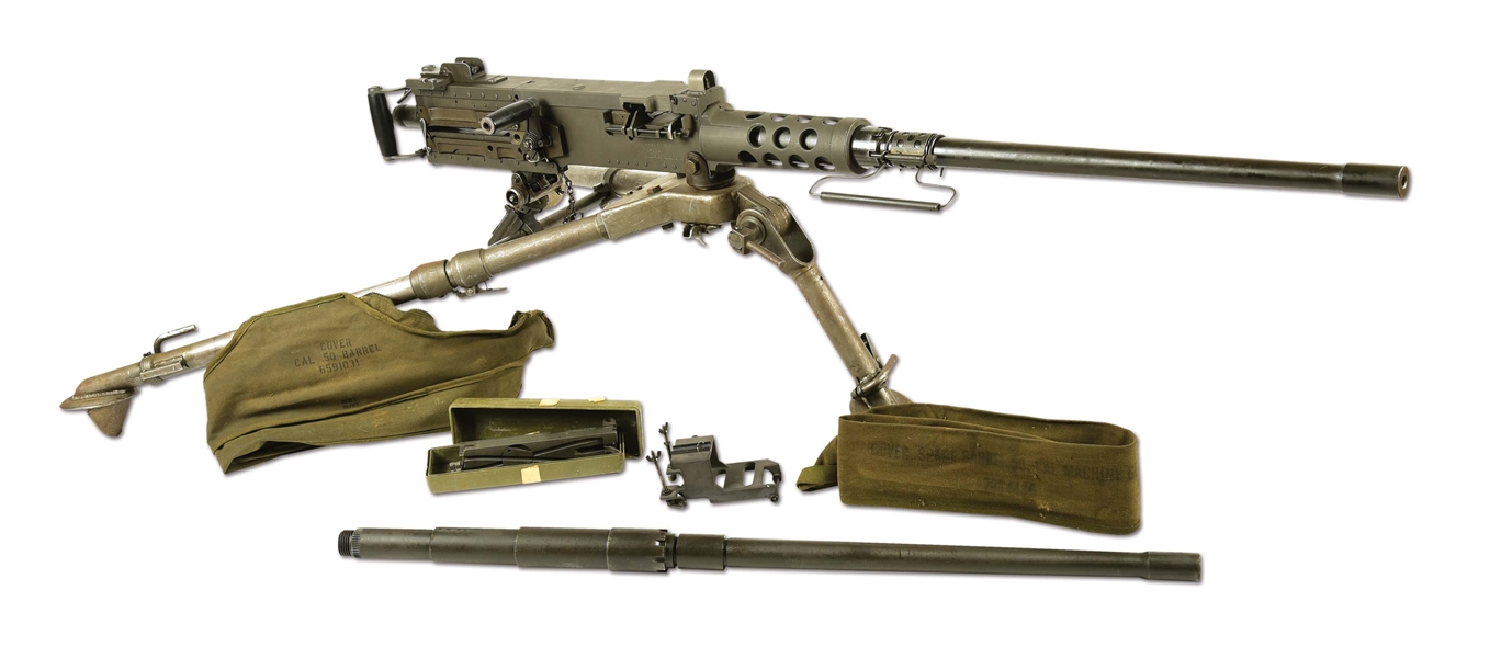 (N) NEAR MINT URICH SIDEPLATE BROWNING M2 .50 CALIBER MACHINE GUN ON GROUND TRIPOD (FULLY TRANSFERABLE).