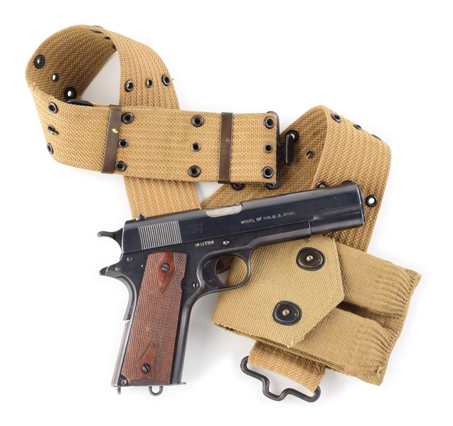 (C) SPRINGFIELD 1911 .45 ACP SEMI-AUTOMATIC PISTOL WITH BELT AND SPARE MAGAZINE.