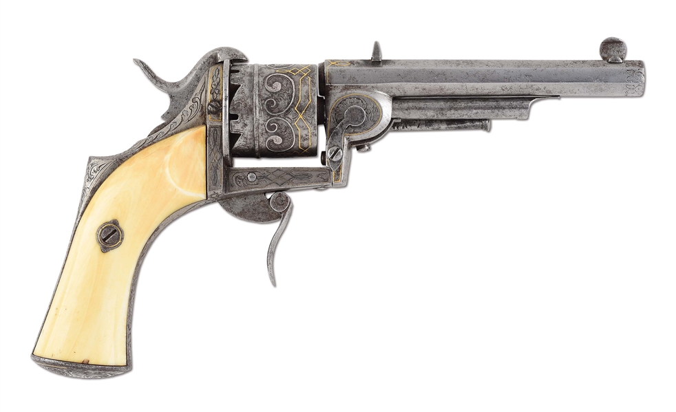 (A) FRENCH BORON 8MM PINFIRE REVOLVER WITH CASE.