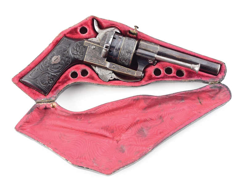 (A) LEFAUCHEUX 7MM PINFIRE REVOLVER WITH CASE.