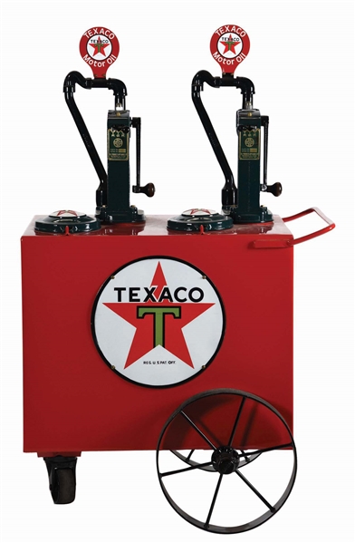 OIL PRODUCTS APPLIANCE COMPANY SERVICE STATION DOUBLE OIL CART RESTORED IN TEXACO MOTOR OIL 