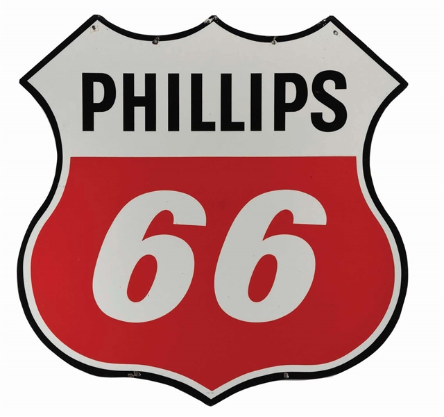 PHILLIPS 66 GASOLINE PORCELAIN SHIELD SERVICE STATION SIGN.