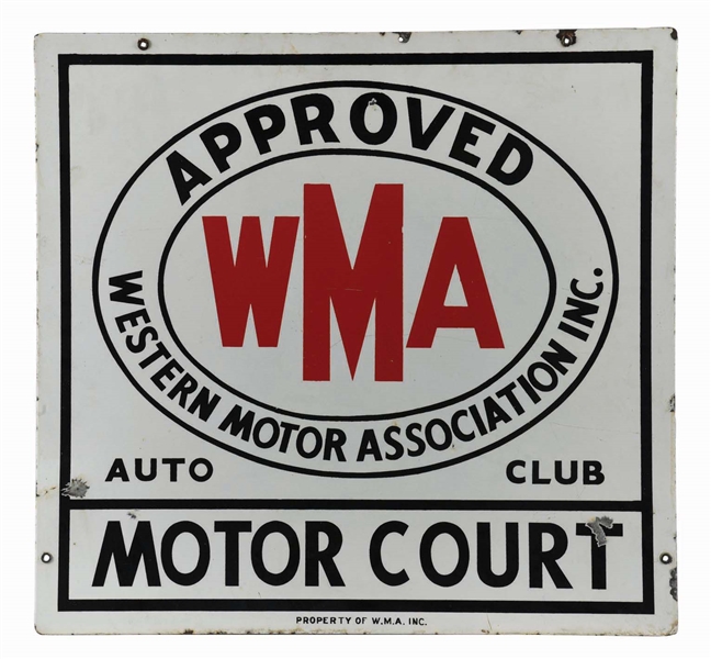 WMA WESTERN MOTOR ASSOCIATION MOTOR COURT PORCELAIN SIGN.