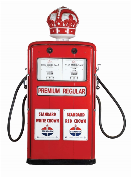 GILBARCO CALCO METER DOUBLE PUMP RESTORED IN STANDARD RED CROWN GASOLINE. 
