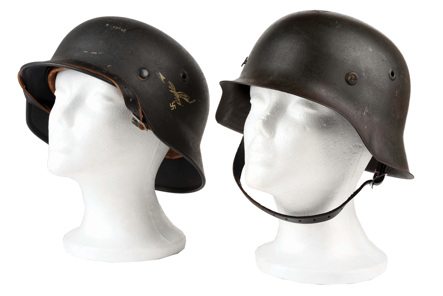 LOT OF 2: GERMAN WWII M42 HEER AND M40 LUFTWAFFE SINGLE DECAL HELMETS.