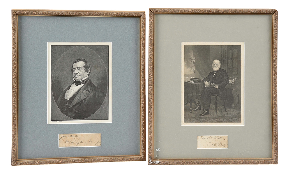 LOT OF 2 FRAMED SIGNATURES: WASHINGTON IRVING AND WILLIAM CULLEN BRYANT.