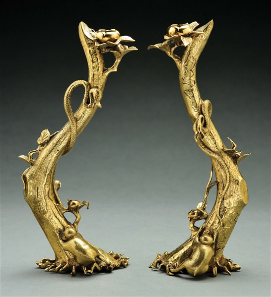 ART NOUVEAU PAIR JAPANESE MONKEY SNAKES.