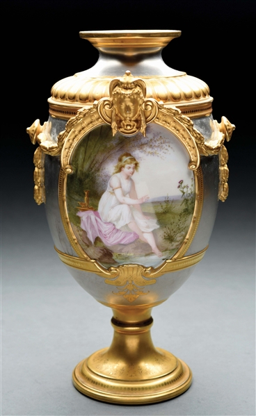 EARLY PORCELAIN VASE WITH SCENE OF SEATED WOMAN.