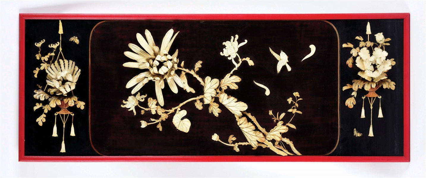 ASIAN PANEL WITH IVORY DECORATIONS.