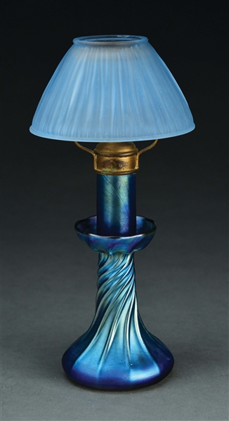 TIFFANY STUDIOS FAVRILE GLASS CANDLESTICK LAMP.