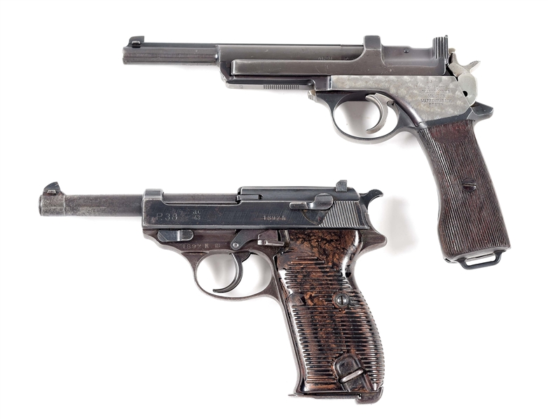 (C) LOT OF 2: WALTHER P.38 & MANNLICHER MODEL 1905 SEMI-AUTOMATIC PISTOLS.