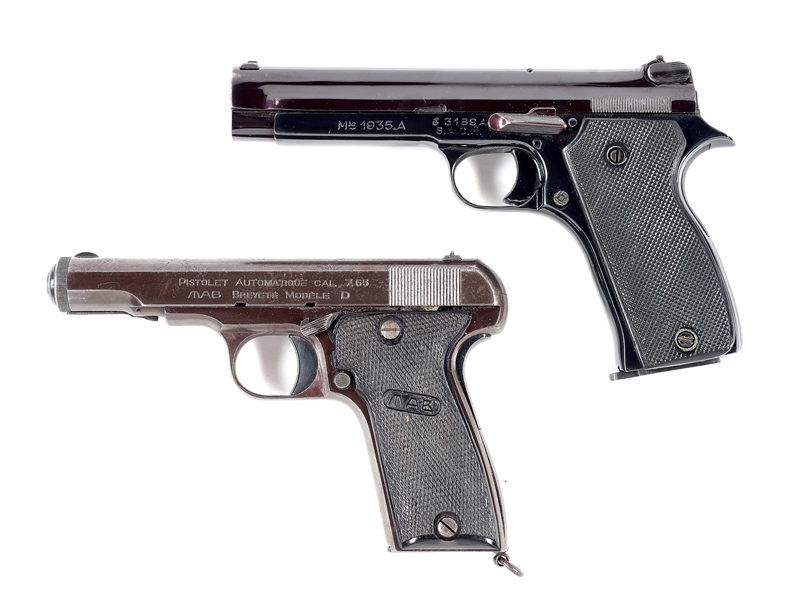 (C) LOT OF 2: SACM MLE. 1935A AND MAB BREVETE MODEL D SEMI AUTOMATIC PISTOLS.
