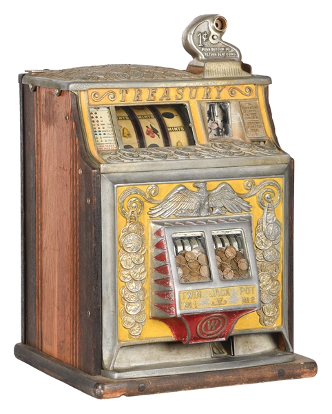 1¢ WATLING TREASURY SLOT MACHINE WITH BLUE SEAL MECHANISM.