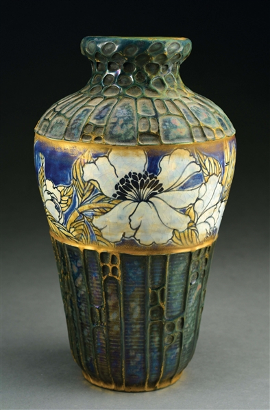 AMPHORA SECESSIONIST VASE WITH PAINTED FLORAL PANEL.